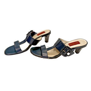 John Romaine Black Strap Leather Heels Size 8M Low/Medium Heel